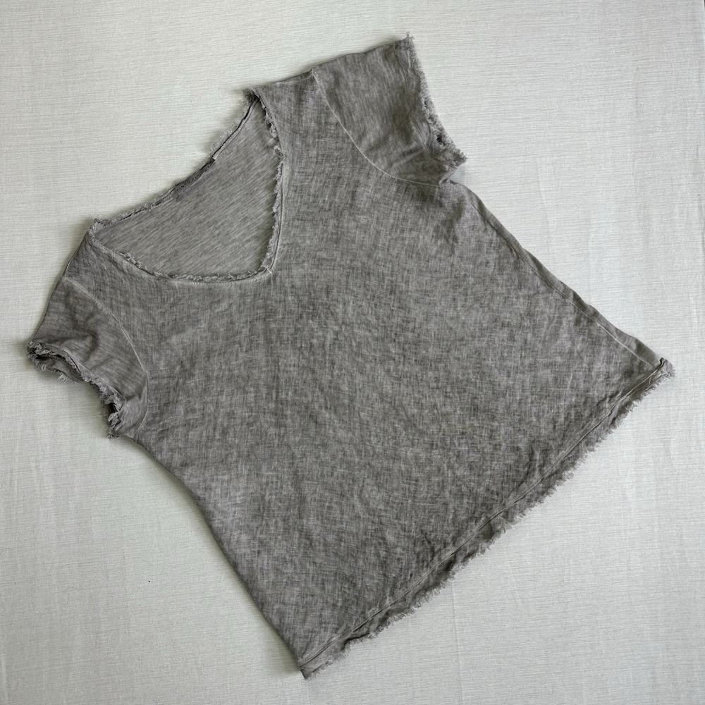 Tempo Paris Short Sleeve Boxy Oversized Linen Top Women M Gray Italy Lagenlook